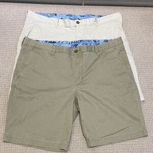 Tommy Bahama Olive and White Flat Front Cotton Shorts Pair